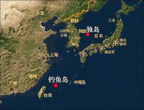  센카쿠, 중국명; 다오위다오 (釣魚島)의 위치. http://news.jschina.com.cn/china/200909/t178518.shtml