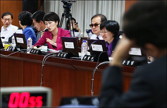 이언주 민주당 의원이 14일 오후 서울 종로구 보건복지부 대회의실에서 열린 국정감사에서 이영찬 보건복지부 차관에게 질의하고 있다. ⓒ데일리안 홍효식 기자