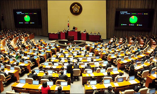 새해 첫날인 1일 새벽 열린 국회 본회의에서 2014년 예산안이 가결 처리되고 있다. ⓒ데일리안 박항구 기자