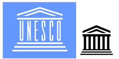 유네스코 로고(사진 왼쪽)와 유네스코 문화유산 로고.