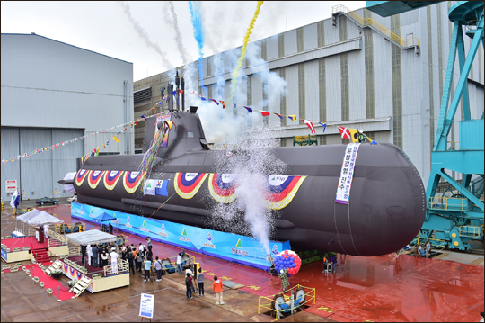 3일 오전 울산 현대중공업에서 214급 잠수함인 ‘윤봉길함’의 진수식이 진행되고 있다.ⓒ현대중공업