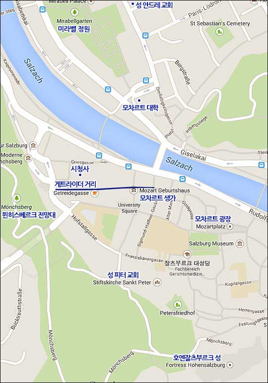 잘츠부르크 주요 지점. 구글맵