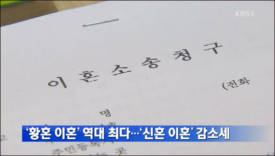 황혼 이혼이 꾸준히 증가하면서 지난해 역대 최다 수치를 기록했다. KBS뉴스 화면캡처.