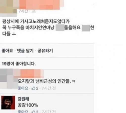 강원래 댓글 논란 ⓒ 온라인 커뮤니티