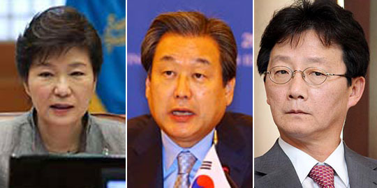 사진 왼쪽부터 박근혜 대통령, 김무성 새누리당 대표, 유승민 의원.ⓒ데일리안DB