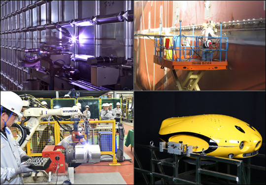 국내 조선업체들이 자체 개발해 현장에서 활용하고 있는 다양한 자동화 로봇들.ⓒ삼성중공업, 대우조선해양, 현대중공업