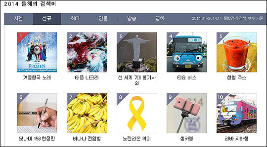 2014 올해의 신규검색어 10개 공개. 다음카카오 화면 캡처