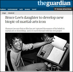 현지시각 2일 영국 일간신문 가디언지 등은 리 샤오룽의 딸 섀넌 리가 부친인 이소룡의 생애를 다룬 전기 영화를 제작할 계획이라는 성명을 발표했다고 밝혔다. theguardian 보도화면 캡처