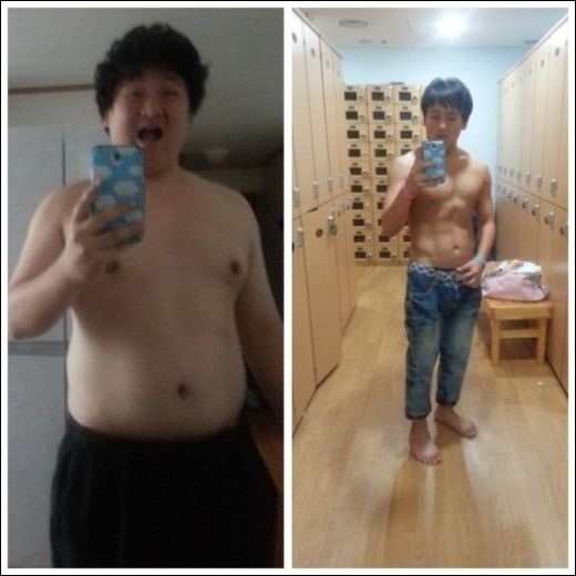뱃살이 빠지지 않는 이유가 공개돼 화제다. 사진은 개그맨 이지성 다이어트 전후 모습.(자료사진) ⓒ이지성 블로그