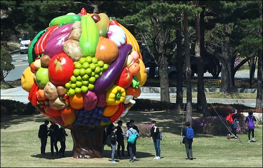 국회 잔디광장에 설치된 과일나무. ⓒ데일리안 홍효식 기자