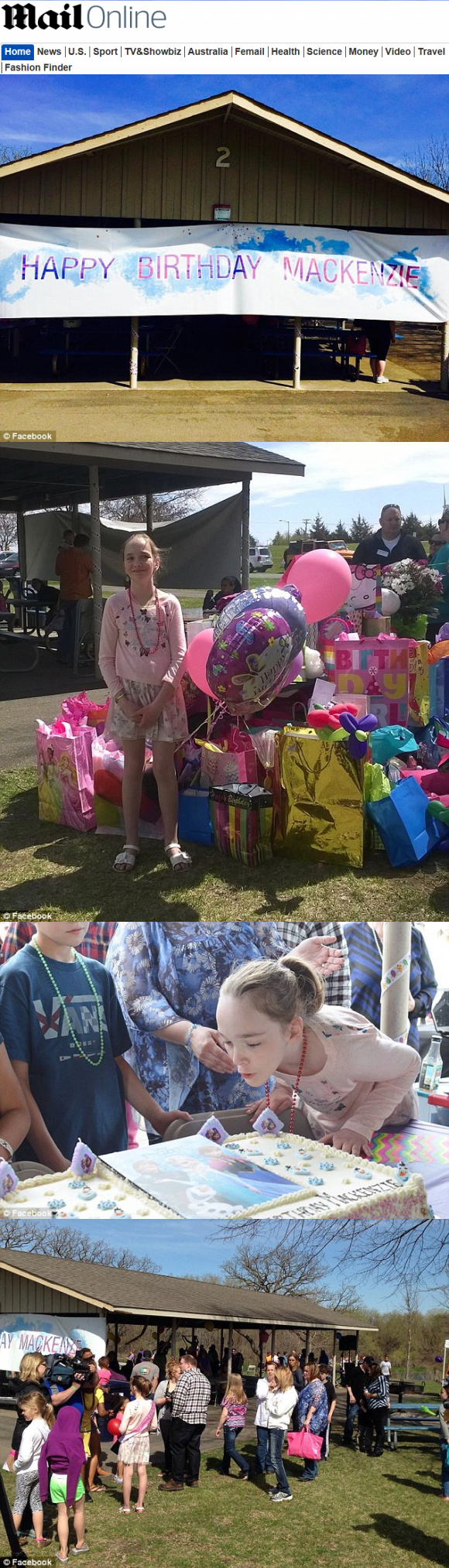 발달장애를 갖은 10살 왕따소녀의 생일파티에 700명의 축하객이 와 SNS 상에서 감동을 불러일으키고 있다. 영국 일간 데일리메일 화면 캡처/ 해당 페이스북