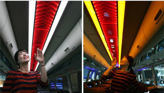 고급 대형버스에 장착된 LG이노텍의 차량용 LED 입체조명.ⓒLG이노텍