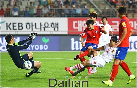 [대한민국-라오스]레바논전을 앞둔 한국축구는 스코어에 상관없이 끝날 때까지 활발하게 움직였다. ⓒ 데일리안 홍효식 기자