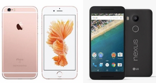 애플 '아이폰6S(왼쪽)', 구글 '넥서스5X' ⓒ애플 / 구글