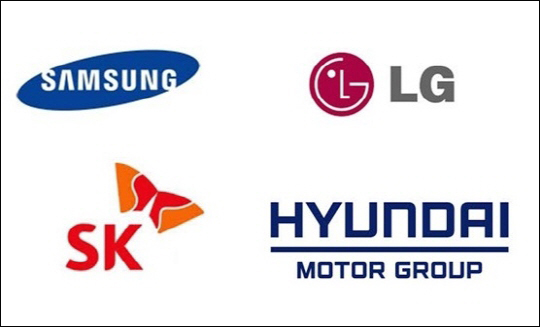 (왼쪽 위부터 시계방향으로)삼성·LG·현대차·SK 로고 ⓒ각사