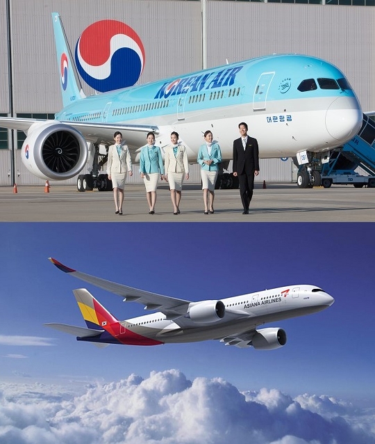 대한항공 보잉 787-9 항공기(위)와 아시아나항공 A350 항공기(아래).ⓒ대한항공·에어버스 웹사이트