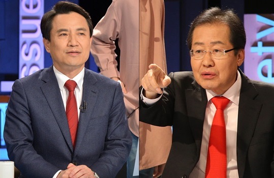 자유한국당 대선 경선 후보인 김진태(왼쪽) 후보와 홍준표 후보. (자료사진) ⓒ국회사진취재단