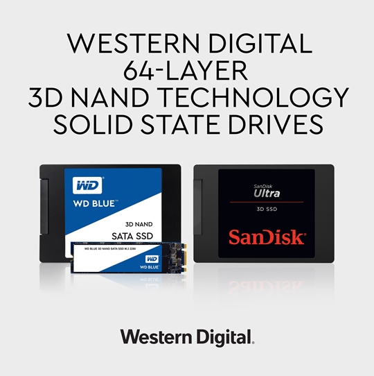 웨스턴디지털이 30일 세계 최초의 64단 3D 낸드(NAND) 기술 기반 클라이언트 SSD인 ‘WD 블루 3D 낸드 SATA SSD’ 및 ‘샌디스크 울트라 3D SSD’ 2종을 발표했다. ⓒ웨스턴디지털