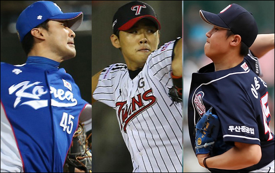 야구 국가대표팀의 새로운 마무리 투수 후보들. (사진 왼쪽부터)NC 임창민, LG 임정우, 두산 이용찬. ⓒ 연합뉴스