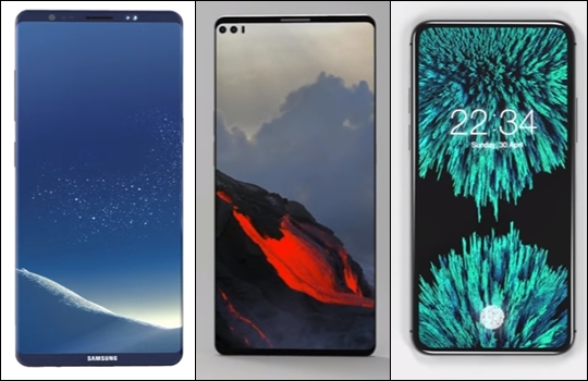 (사진 왼쪽부터) ‘갤럭시노트8’, ‘V30’, ‘아이폰8’ 콘셉트 이미지 ⓒConcept Creator 유튜브 페이지 캡처