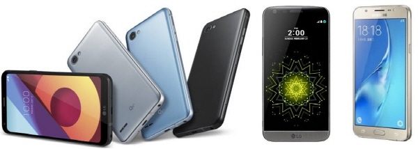 왼쪽부터 LG 'Q6', 'G5', 삼성전자 '갤럭시J5(2016)' ⓒ 각 사 제공