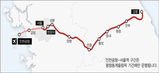 서울~강릉 KTX 운행노선도. ⓒ국토부