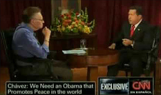 베네수엘라를 최악의 상황으로 몰아간 차베스 전 대통령이 래리 킹 쇼에 출연해 인터뷰를 하고 있다.CNN 화면 캡처.