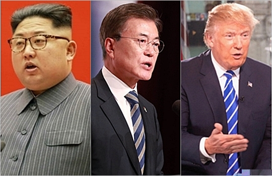 김정은 북한 노동당 위원장, 문재인 대통령, 도널드 트럼프 미국 대통령(왼쪽부터) ⓒ데일리안, 게티이미지코리아