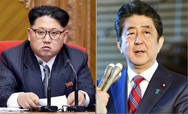 일본 정부는 아베 신조(安倍晋三) 총리와 김정은(오른쪽) 북한 노동당 위원장 ⓒ데일리안