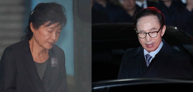 박근혜(왼쪽) 전 대통령과 이명박 전 대통령 ⓒ데일리안
