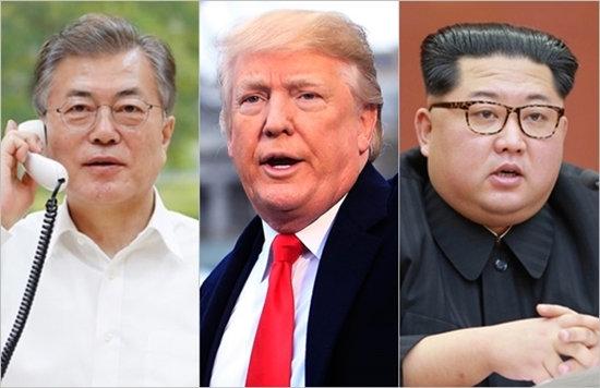 (왼쪽부터) 문재인 대통령, 도널드 트럼프 미국 대통령, 김정은 북한 국무위원장 ⓒ청와대, 도널드 트럼프 트위터, 조선중앙통신