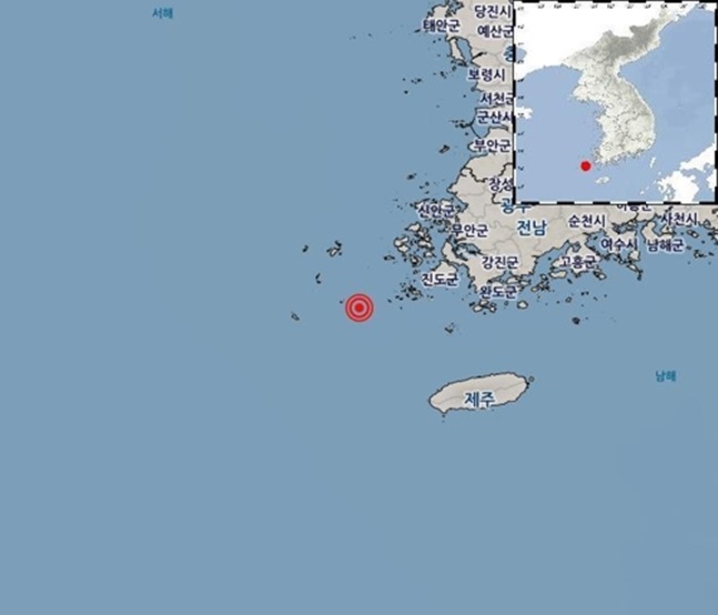 20일 오후 1시 58분 전남 신안군 흑산면 남남동쪽 56㎞ 해역에 규모 2.0의 지진이 발생했다.ⓒ연합뉴스