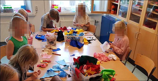 스웨덴 학교의 교육은 아이들의 학습 능력 뿐 아니라 자율성과 창의성을 토대로 인성을 키워나가는 중요한 과정이다. 스웨덴 학교 규정상 아이들의 얼굴이 미디어에 노출되는 것을 엄격히 금하고 있어 일부 어린이의 얼굴은 모자이크 처리했다. (사진 = 신미성 제공)