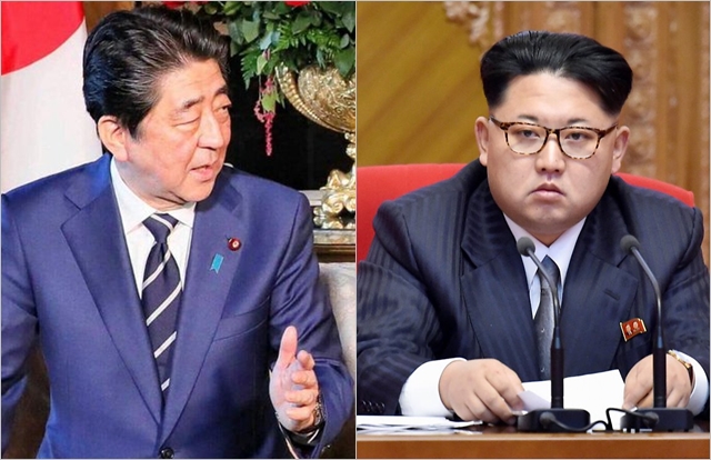 아베 신조 일본 총리와 김정은(오른쪽) 북한 국무위원장 ⓒ도널드 트럼프 트위터·조선중앙통신 