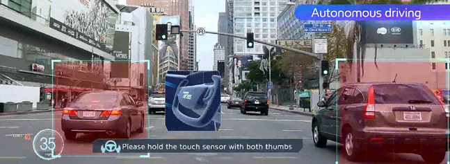CES에서 현대모비스가 공개한 자율주행 시뮬레이션 화면 캡쳐.ⓒ현대모비스
