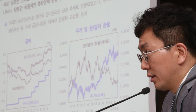기획재정부에서 정대희 한국개발연구원(KDI) 연구위원이 상반기 경제전망을 발표하고 있다. ⓒ연합뉴스
