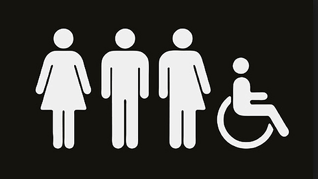 스톡홀름 북쪽 시그투나라는 도시의 박물관에 있는 화장실 표시. 왼쪽부터 여성과 남성, 그리고 중립성 소유자와 장애인의 표시가 함께 있는 화장실 표시다. (사진 = 이석원)