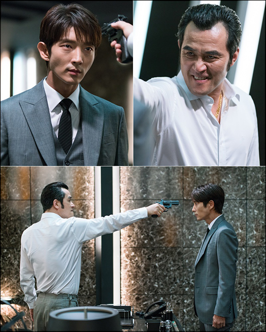 '무법변호사' 최민수와 이준기가 긴장감 넘치는 대립을 펼친다. ⓒ tvN