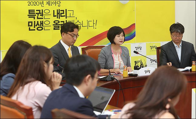 이정미 정의당 대표가 12일 오전 국회에서 취임 1주년 기자회견을 하고 있다.(자료사진) ⓒ데일리안 박항구 기자
