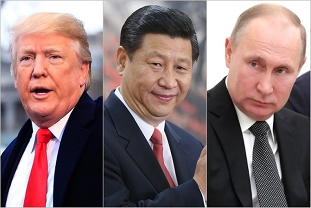 (왼쪽부터)도널드 트럼프 미국 대통령, 시진핑 중국 국가주석, 블라디미르 푸틴 러시아 대통령 ⓒ데일리안