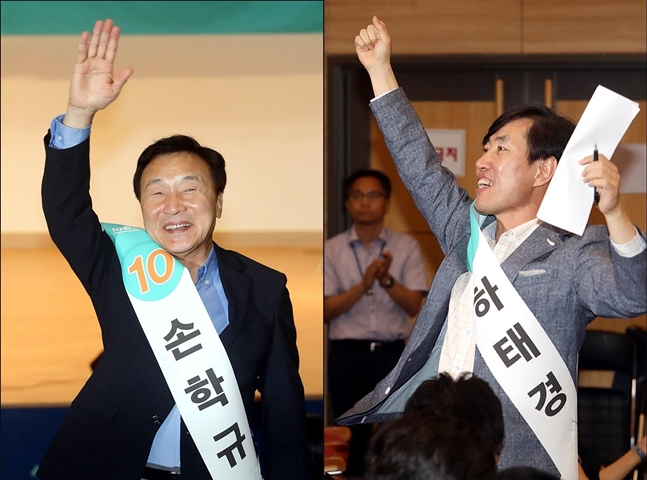 당대표에 도전하는 하태경 후보(오른쪽)는 유력 주자인 손학규 후보(왼쪽)에 대한 공세를 강화하고 있다.(자료사진)ⓒ데일리안 박항구 기자