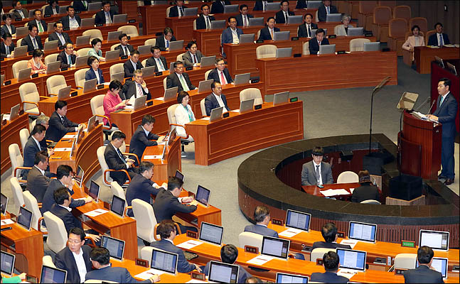 김관영 바른미래당 원내대표가 6일 오전 열린 국회 본회의에서 교섭단체 대표연설을 하고 있다. ⓒ데일리안 박항구 기자