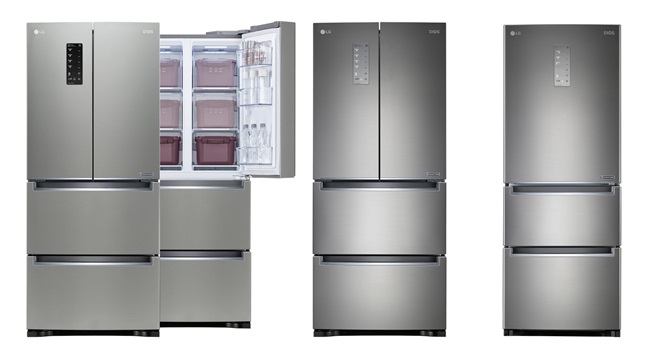 LG전자에서 출시한 김치냉장고 ‘LG 디오스 김치톡톡’. 왼쪽부터 모델명 K413SS13, K413S11, K333S11ⓒLG전자