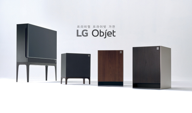 LG 오브제 제품 이미지. 왼쪽부터 TV·오디오·가습공기청정기·냉장고 등의 순.ⓒLG전자