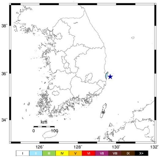 9일 오후 2시 6분께 경북 포항시 남구 동남동쪽 34㎞ 해역에서 규모 2.2의 지진이 발생했다.ⓒ기상청