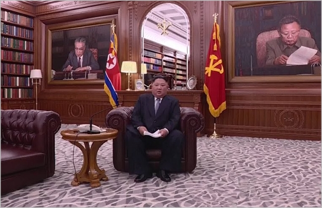 김정은 북한 국무위원장이 1일 신년사를 발표하고 있다. ⓒ연합뉴스