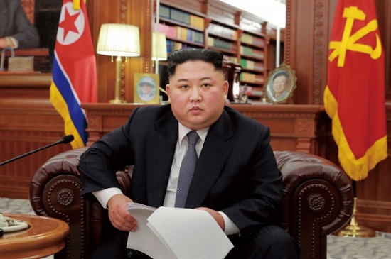 지난 1일 김정은 국무위원장이 노동당 중앙위원회 청사에서 신년사를 발표하고 있다. ⓒ 조선중앙통신 연합