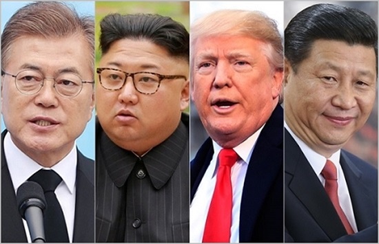 (왼쪽부터) 문재인 대통령, 김정은 북한 국무위원장, 도널드 트럼프 미국대통령, 시진핑 중국 국가주석 ⓒ데일리안 