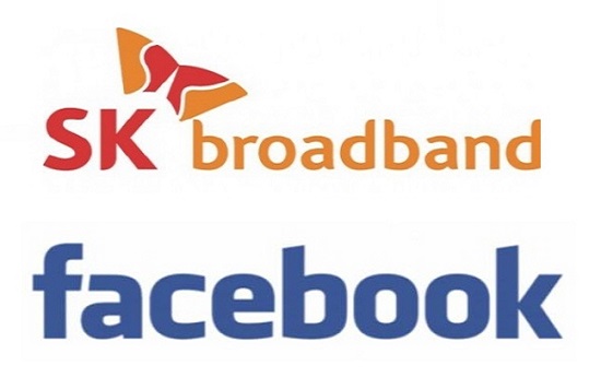 'SK브로드밴드(위쪽)'와 '페이스북' 로고. ⓒ 각 사 제공 