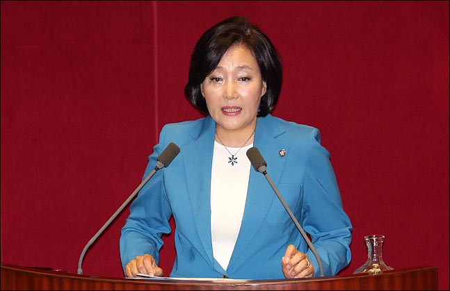 박영선 더불어민주당 의원이 국회 본회의에서 대정부질문을 하고 있는 모습. ⓒ데일리안 박항구 기자